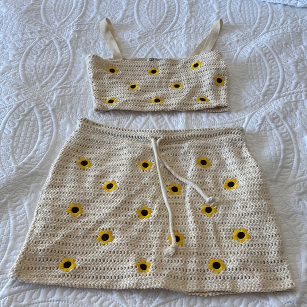 Zara Crochet Floral Top and Skirt Set